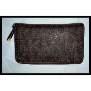 Michael Kors Zip Around Wallet Womens Brown Signature Logo‎ Monogram thumbnail 2