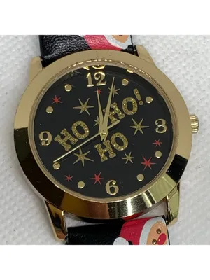 Geneva Women’s gold tone quartz watch 36mm black dial leather band running thumbnail 3