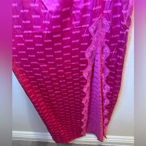 NWOT‎ SKIMS Woven Jacquard Lace Long Slip Dress in Hot Pink SizeS thumbnail 7