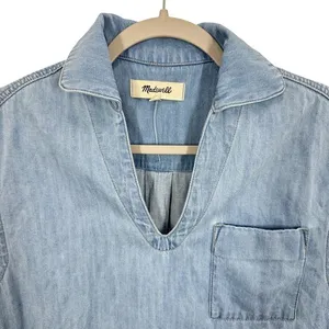 Madewell Chambray Denim Tunic Dress‎ V Neck Sleeveless Shirt Dress Shift Casual thumbnail 5