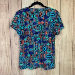 Colorful‎ Geometric Print Women's Top Blue Size L thumbnail 4