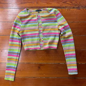 Blue Blush Rainbow Daze Knit Crop Cardigan - Size Medium thumbnail 10