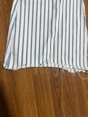 Judy Blue high-waist white blue pinstripe super flare jeans raw hem size 30. thumbnail 4