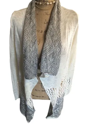 P.O.O.F! Women's Cardigan Sweater, Size L White Gray thumbnail 1