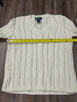 Lauren Ralph Lauren Cable Knit V-Neck Vintage Cotton Sweater Medium Winter Cozy thumbnail 9