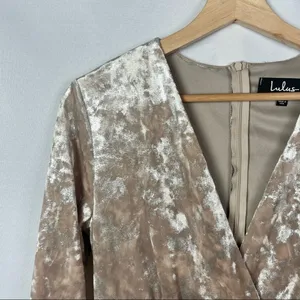 Lulu's Champagne Velvet Long Sleeve Mini Dress‎ L thumbnail 6