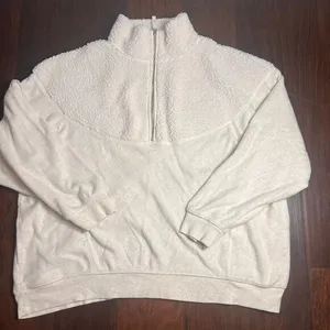 Aerie Women’s Beige Sherpa Quarter Zip Pullover Sweatshirt size XL thumbnail 1