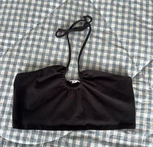 Garage Black Halter Crop Top with Keyhole thumbnail 1