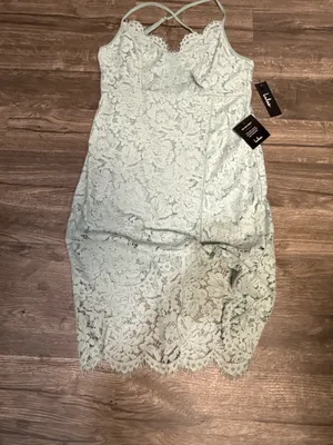 Lulus Light Blue Floral Lace Open Back Mini Dress NWT thumbnail 9