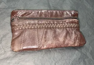 Vintage Brown Braided Leather Zip Wallet thumbnail 1