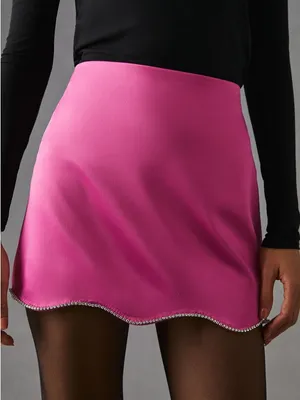 Anthropologie Pink Satin and Rhinestone Mini Skirt thumbnail 2