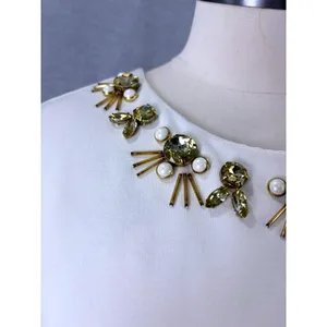 Eliza J‎ Ivory Jewel Embellished Shift Dress Gold Beaded Neckline Size 8 thumbnail 4