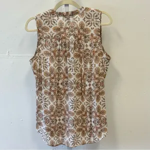 Artesia Boutique Sleeveless Boho Paisley Sleeveless Top Brown and Cream Medium‎ thumbnail 2