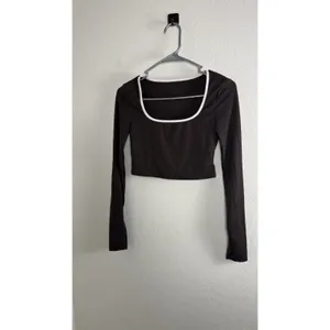 Women's 2 Piece Lounge Set Brown Size S Crop Top Flare Pants White Trim Y2K thumbnail 4