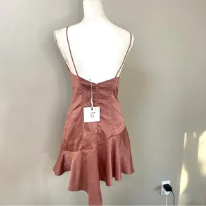 NWT Angel Biba Asymmetrical Dusty Pink satin mini dress size Medium thumbnail 7