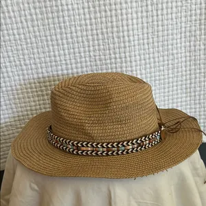 Lulla Collection Stylish Tan Woven Hat with Patterned Band thumbnail 2