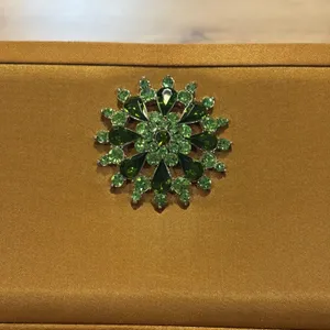 Bronze Satin Evening Clutch‎ Bag Green Rhinestone Brooch Beaded Handle Crossbody thumbnail 11