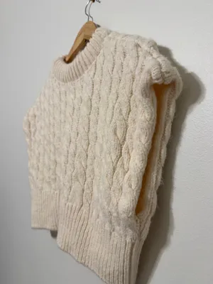 Zara Cream Cable Knit Sweater Vest Cropped Size Small thumbnail 5