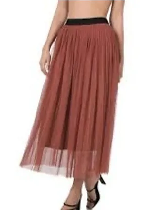 Zenana Pleated Tulle/Mesh Maxi Skirt Women's Size L NWT thumbnail 1