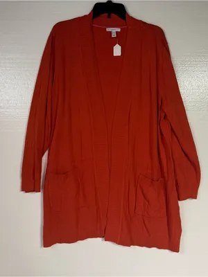 Isaac Mizrahi Live Women XL Orange Open Front Cardigan Sweater Pockets Fall Long thumbnail 1