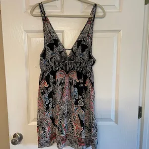 Intimately Free People sz Medium Black Paisley Strappy V-Neck Slip Mini Dress thumbnail 2