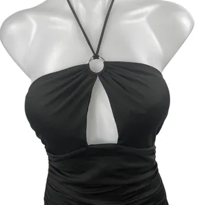 Princess Polly Black Sleeveless Halter Tie Ruched Cutout Mini Bodycon Dress Sz 4 thumbnail 3
