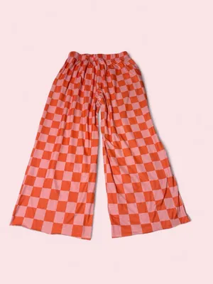 Checkerboard Wide-Leg Pants - Pink & Orange thumbnail 2