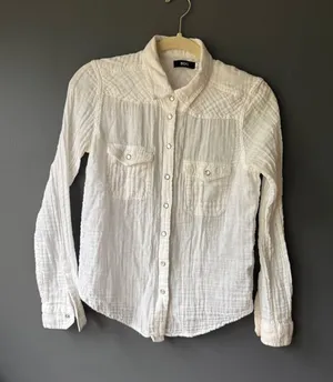 BDG White Button-Up Long Sleeve Shirt, Medium thumbnail 1