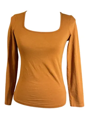 MANGOPOP Women's Medium Long Sleeve Square Neck Top - Caramel Brown / Rust thumbnail 1