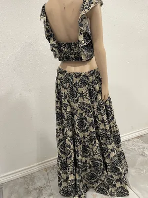 Women's Bleu Casual Allover Print Ruffle Trim Top & Skirt xl Bohemian Festival thumbnail 2
