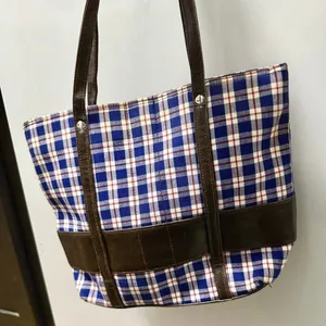Vintage Longaberger Homestead Blue Plaid Canvas Tote Bag thumbnail 3