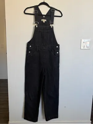 Madewell Straight Leg Denim Overalls Lunar Wash Black Rigid Cotton S thumbnail 3