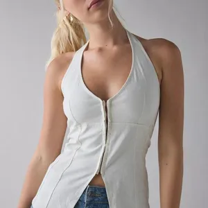 UO Sari Seamed Linen-Blend‎ Halter Vest Top NWT Size XXS thumbnail 1