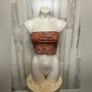 Brown Printed Two Piece Skirt Set Medium | Strapless Tube Top & Midi Skirt thumbnail 2