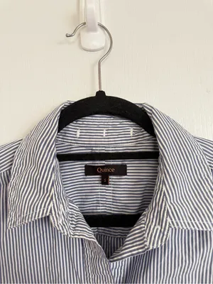 Quince Organic Cotton Poplin Cropped Long Sleeve in Light Blue Stripe thumbnail 2