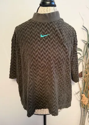Nike‎ Textured Mock Neck Short Sleeve Top Womens XXL Olive Green Swoosh thumbnail 1