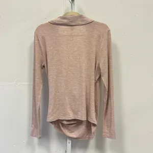 Ann Taylor Nude Pink Heathered Draped Shawl Neck Faux Wrap Top Sweater Large thumbnail 2