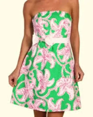 Lilly Pulitzer strapless lily print dress‎ green pink white womens size 2 thumbnail 1