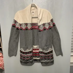 Hatley Heritage Geometric Fair Isle Cardigan Sweater Beige Gray Red XS TP thumbnail 4