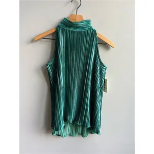 On 34th NWT Sleeveless High-Neck Pleated Tank Top Forest Emerald Green Size XS thumbnail 2