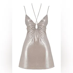 NWT House of CB Lucilla Beige Shimmer Mini Dress Size XS Romantic Sexy thumbnail 4