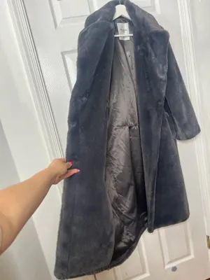 Abercrombie & Fitch XXS Gray Faux Fur Long Coat Quiet Luxury Old Money Chic thumbnail 5