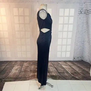 Kurt Thomas liquid blue stretch satin embellished one shoulder cutout gown thumbnail 5