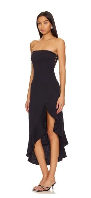NWT Free People Made Me Blush Crepe Strapless Boho Slit Midi Dress, size M thumbnail 3