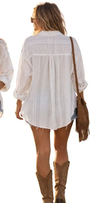 Aerie Striped Oversized Button Up Shirt Women's XS White Sheer Flowy Minimalist thumbnail 1