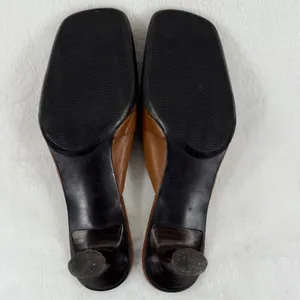 Enzo Angiolini Brown Leather Mules Heels Buckle Detail Square Toe Size‎ 8.5M thumbnail 11