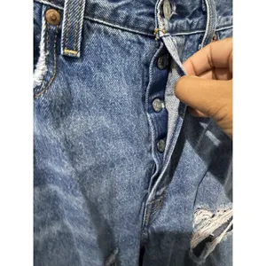 Levis Jeans 29 Blue Ribcage Straight Ankle Button Fly Distressed Med Wash W thumbnail 4