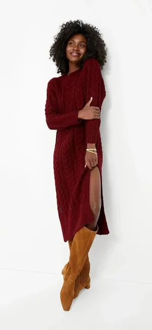 NWT Tuckernuck Hyacinth House Maddox in Maroon Cable Knit Midi Sweater Dress M thumbnail 1