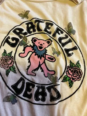 Grateful Dead Lucky Brand Dancing Bear Roses Flocked Graphic Tee XL thumbnail 3
