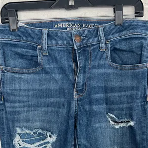 American Eagle Outfitters Blue Skinny Jeans with Distressed Details thumbnail 2